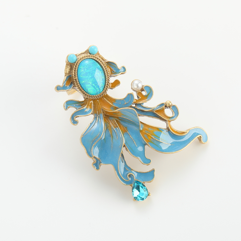 Anillos de pez dorado azul esmaltados Vintage, Color dorado, piedra de lujo, accesorios de joyería antigua de animales, de compromiso para mujer,