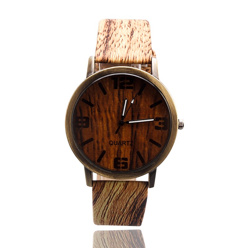 Heren-/dameshorloges met de klok mee, weergave van houtnerf, levensecht patroon, kwartsleren horloge, vrijetijdshorloge, roestvrijstalen wijzerplaat: Houtnerf 3