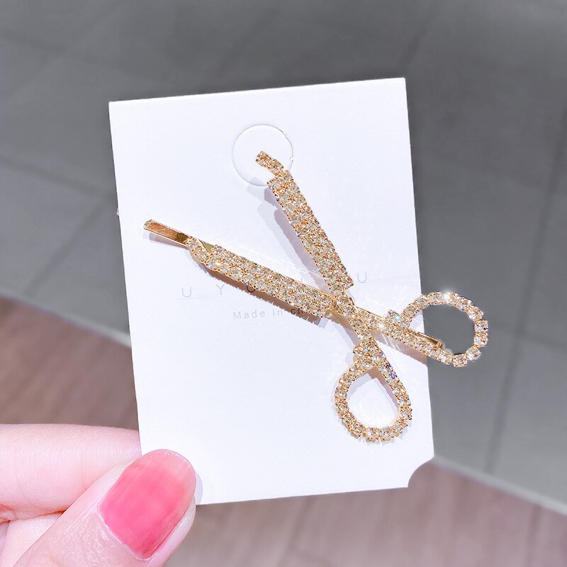 Lśniące kryształbyć winnym nożyczki spinki robić włosów dla kobiet słodkie strasy dla dziewczynek spinki robić włosów biżuteria akcesoria robić włosów Barrettes ślubny nakrycia głowy: złoto-1