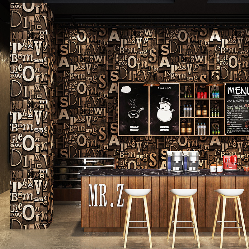 10 M Retro Mode 3d Pvc Engels Brief Alfabet Stereo Persoonlijkheid Behang Woonkamer Bar Cafe Studio Achtergrond Muur Papier