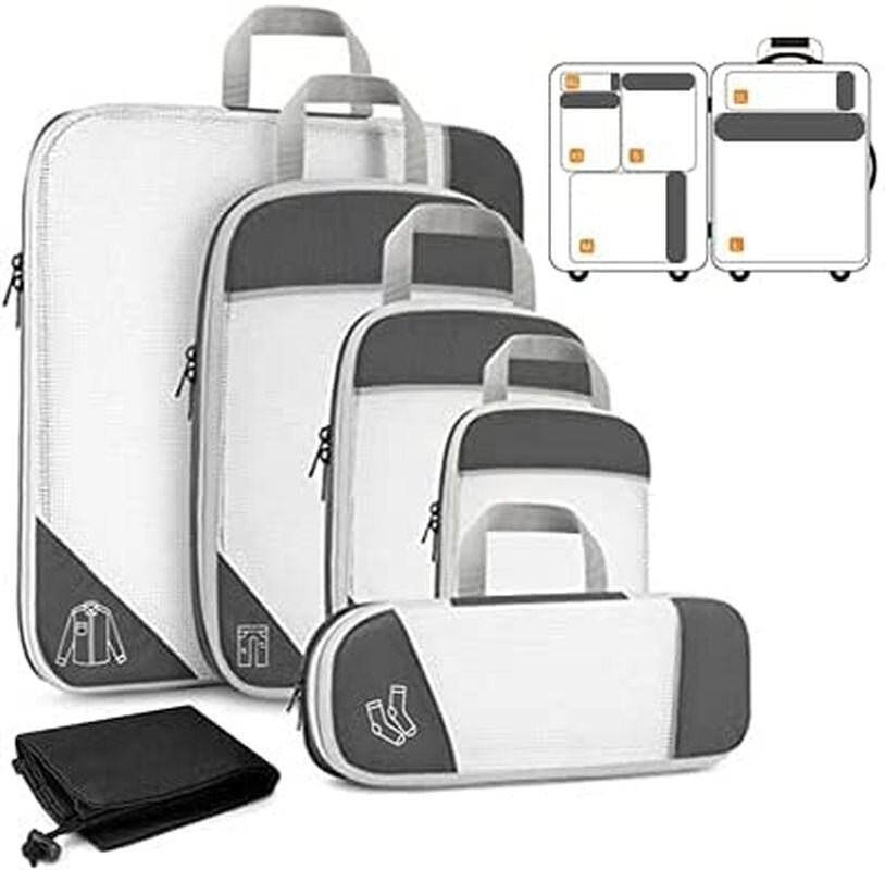 6-piece Travel Packaging Cube Storage Bag Packaging Compressed Travel Luggage Packaging Storage Bag Set: Grey