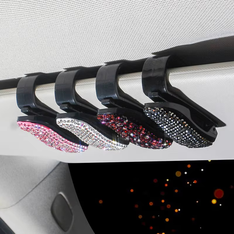 Support de pare-soleil pour lunettes de soleil, support en strass, lunettes de soleil portables, Clip en cristal pour voiture, accessoires de décoration