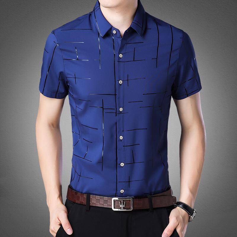 Short Sleeve Men Shirt,Summer Cool Shirt Men Clothing Business Casual Shirts: Blue / XL
