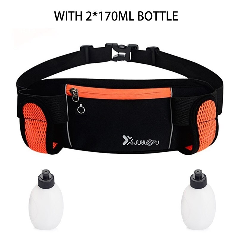 Riñoneras ligeras para hombre y mujer, deportivas, para correr, para exteriores, Neopreno, cinturón de hidratación, riñonera, soporte para teléfono deportivo con 2 botellas: Naranja