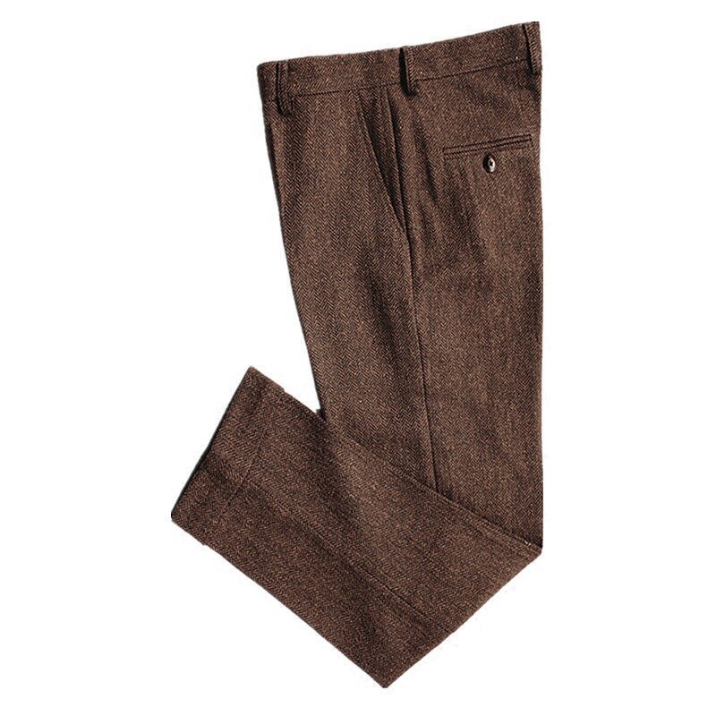 Pantalones Retro de Tweed para hombre, pantalón informal con de espiga, traje de caballero, de talla grande