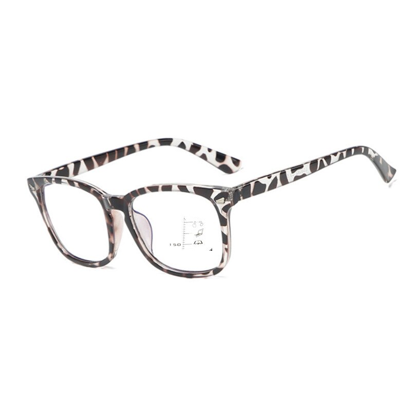 seefly Progressive Multifocal Computer Reading Glasses Blue Light Blocking Large Frame Intelligent See Far And Near Eyeglasses: +300 / Black White