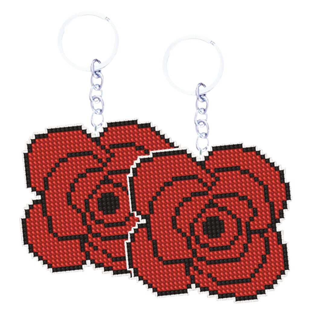 Bead Cross Stitch Kit 18CT Stamped Key Chain Embroidery Kit for Needlecraft Cross Stitch Sewing Quilting DIY Crafts: Red Rose 