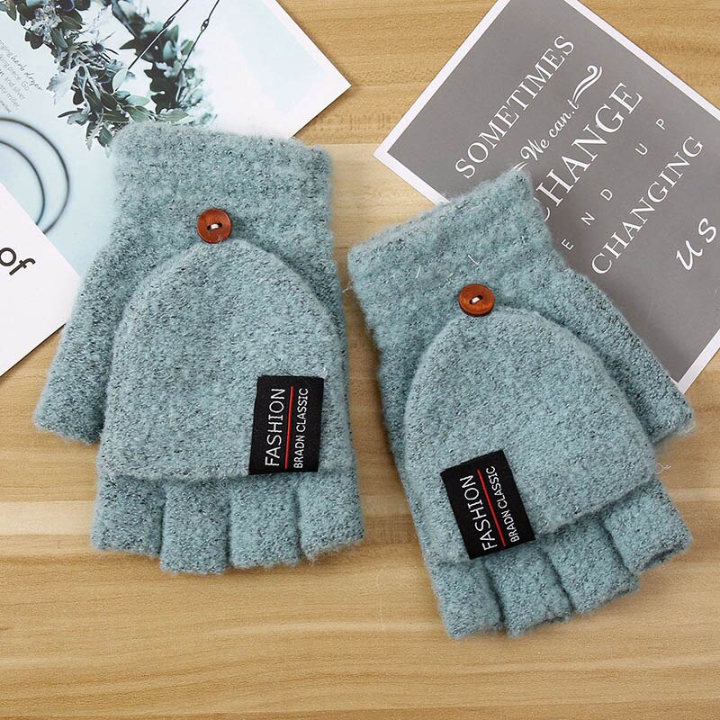 Guantes de invierno de lana acrílica para hombre, manoplas masculinas de felpa gruesas, de punto Jacquard, cálidos, con solapa de medio dedo, para escribir con pantalla táctil, J8: Light Green