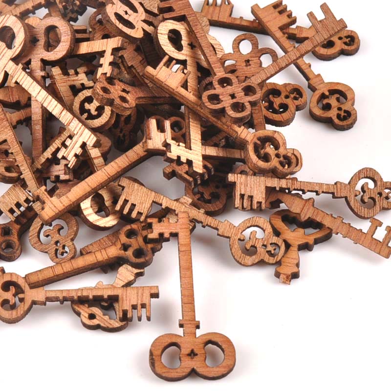25 stuks willekeurige vintage gemengde sleutels onafgewerkte houten decoratie handwerk houten doe-het-zelf knutselen ornament kunst accessoires 11 x 40mm m0915
