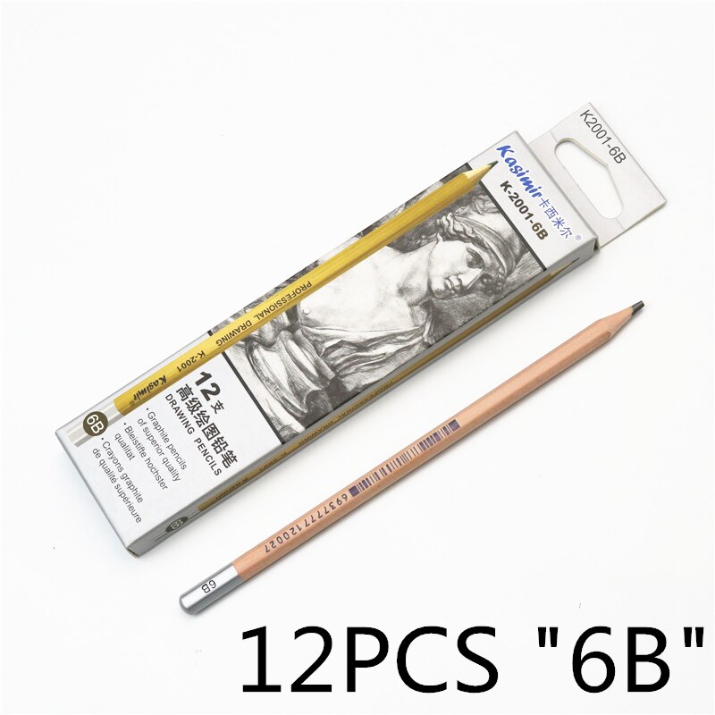 12 piezas HB B 2B 3B 4B 5B 6B 7B 8B conjunto de bocetos a lápiz conjunto de dibujo útiles escolares para estudiantes suministros de dibujo a lápiz de dibujo: 12PCS 6B