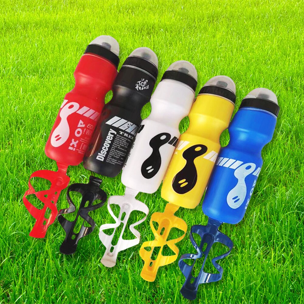 Botella de bebida de agua de bicicleta de montaña de 750ML + soporte de jaula para deportes al aire libre botella de agua portátil de plástico