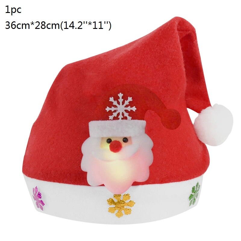 1Pc Gloeiende Sneeuwpop Herten Kerstman Hoed Niet-geweven Stof Kerst Hoeden Rode Cap Voor Kids Volwassenen xmas Supplies Party Hoed: B02-L-Santa Claus