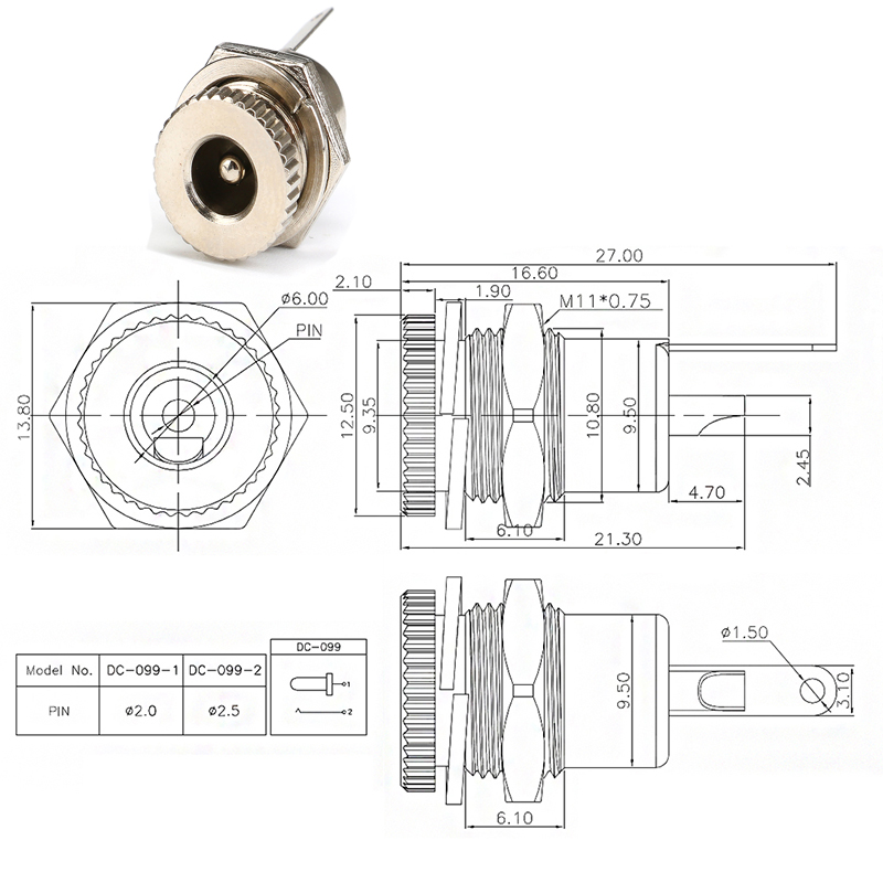 10Pcs DC 5.5x2.1mm 3.5x1.3mm 2.1 2.5 Connectors DC Power Plug Male Female Jack Socket Nut Panel Mount DC Power Adapter Connector