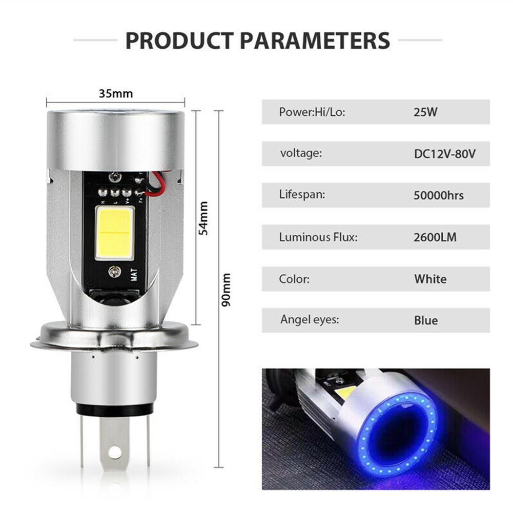 Phare de moto LED H4 bleu/rouge Angel Eye, ampoule de Scooter 9003, DRL 12-80V HB2
