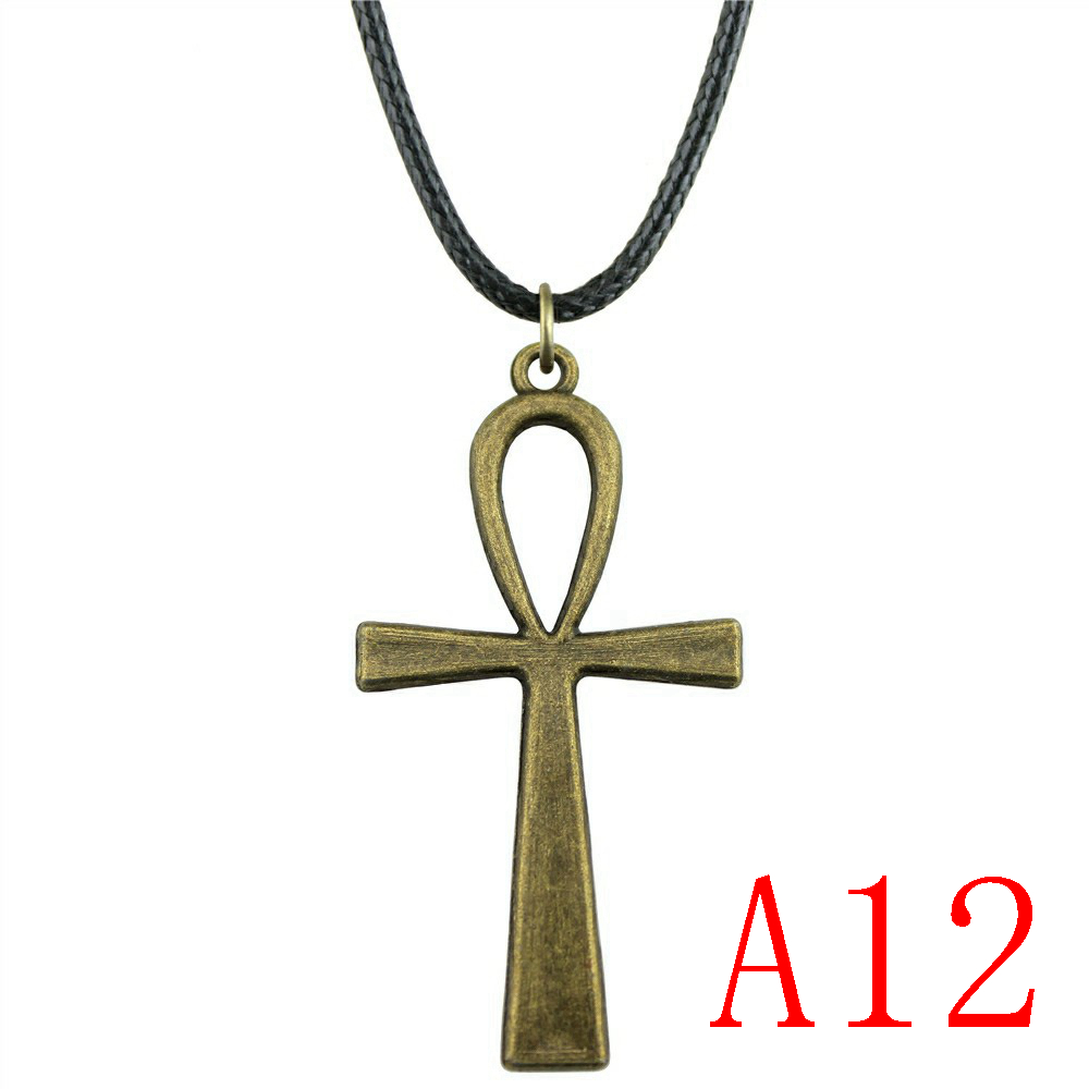 Collana con ciondolo a croce Ankh per gioielli moda donna regalo: 1pcs-A12-52x28mm