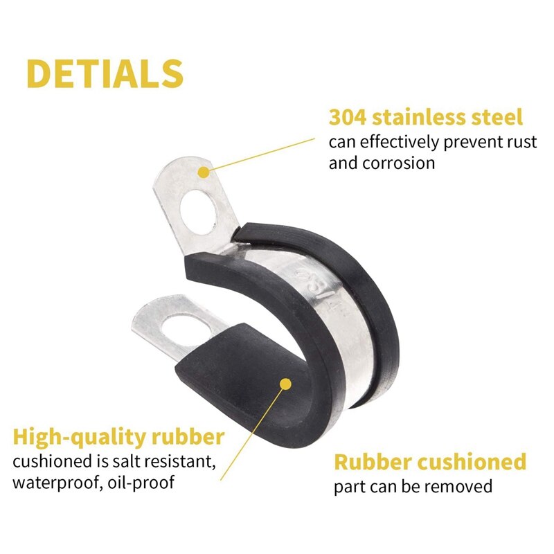 304 Stainless Steel Cable Clamp Rubber Pads, Pipe Clamps Are Used For Wiring, Wiring, Tubing, And Cords.