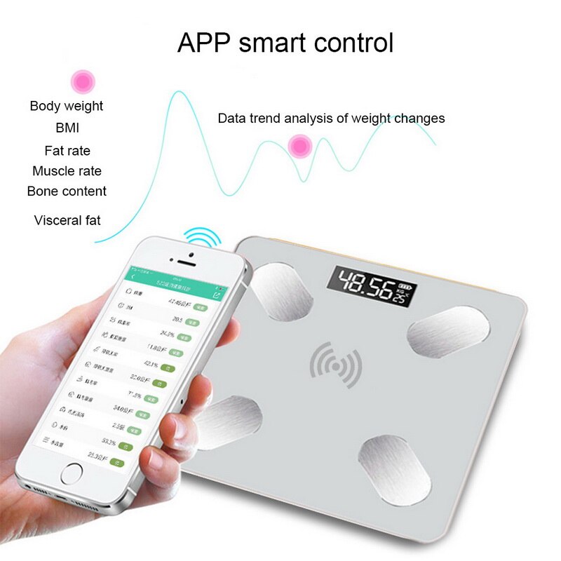 Slimme lichaamsvetweegschaal, lcd, digitale draadloze bluetooth-ontvanger, bmi-gewichtsmeter, gezondheidsanalysator, fitness, afslankgereedschap, weegschaal