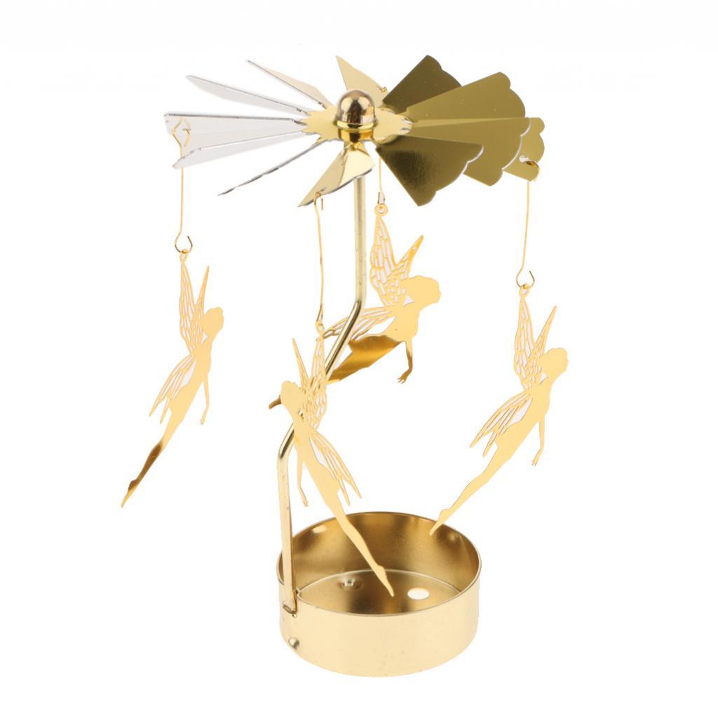 Weihnachten Windmühle Dekor rotierende Kerze Teelichthalter Kerzenständer Ornament-Schneeflocken Elf Stern Herz Baum Rentier: Goldene