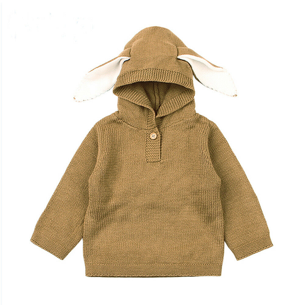 Søde vinter toddler baby sweaters børn drenge piger kanin øre sweatshirt hoodie sweater varm strik toppe dejlige baby tøj: Brun / 24m