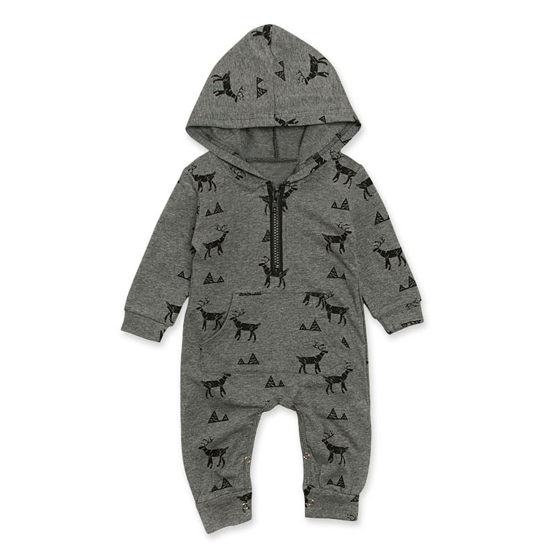Focusnorm Infant Baby Boy 0-3T Cotton Hooded Reindeer Long Sleeve Romper Jumpsuit Clothes Outfit