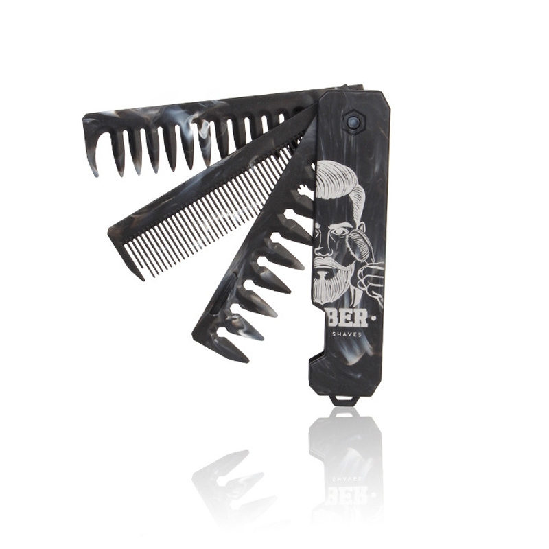 1/2/3 in 1 Pocket Folding Combs Plastic Wide Tooth Oil Head Comb Beard Combing Barber Clipper Comb Salon Hair Styling Tools: Beige