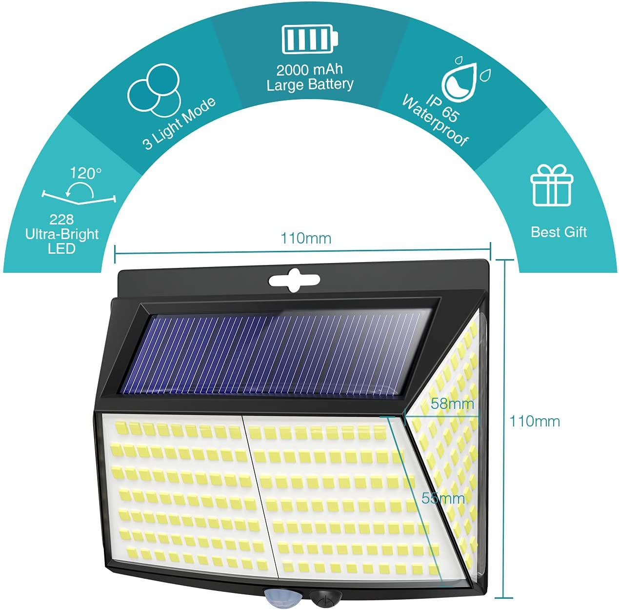 Claoner Solar Security Lights Outdoor 228led Motion Sensor Wall Lamps For Front Door, Backyard, Garage