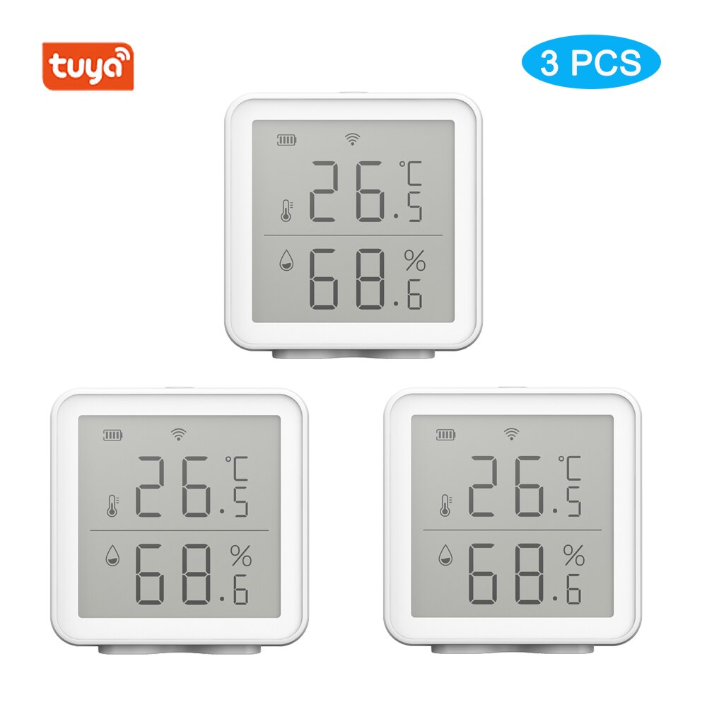 Tuya wifi temperatur- og fugtighedssensor indendørs hygrometer termometer med lcd-skærm understøtter alexa google assistent: 3 stk