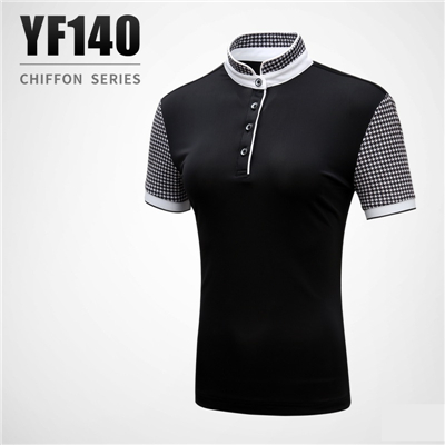 Women Golf Short Sleeve Shirts Plaid Skirts Set Ladies Soft Slim Breathable Slimming Sport Suit Golf Apparel AA60486: black tees / S