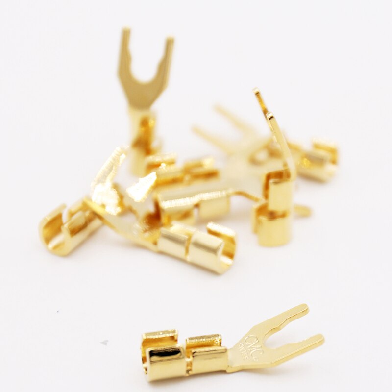 8pcs Hifi audio 24K gold plated U-Plug Y Spade for Speaker cable