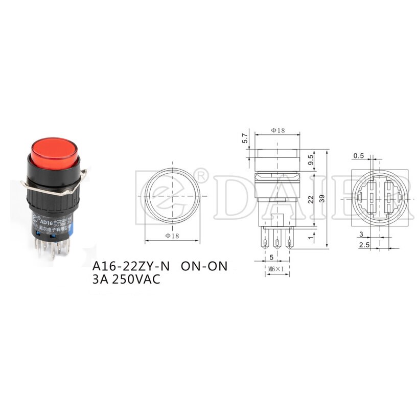 2PCS 16mm Plastic Push Button Switch Indicator Light Momentary Round With 220V Red LED Lamp 8 Pin