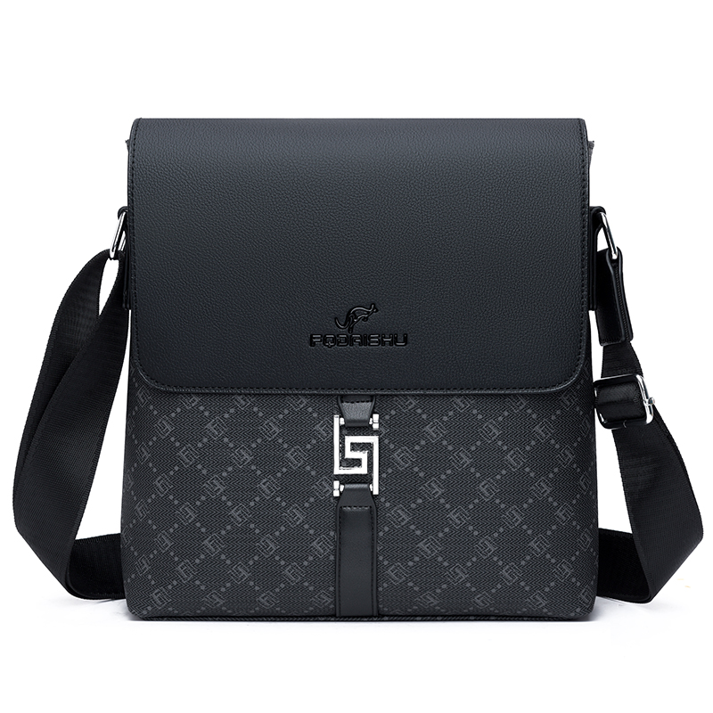 printed men's PU leather briefcase shoulder bags crossbody bags bolsos para hombre bag for man sling bag сумка: Brown