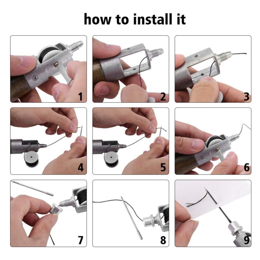 5 Pcs/Set Leather Sewing Awl Leather Craft Sewing Awl Needle Thread Kit Wooden Handle DIY Hand Sewing Tool