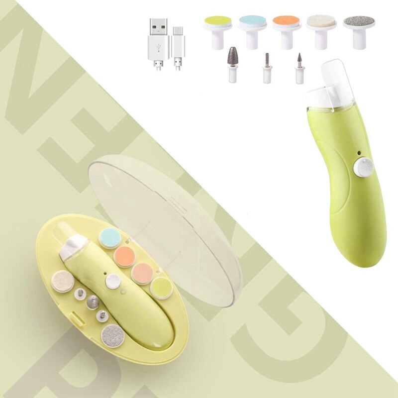 Juego de 2 cortaúñas para bebé recargable, cortauñas para recién nacido eléctrico seguro, niños pequeños, dedos de los pies, verde y azul