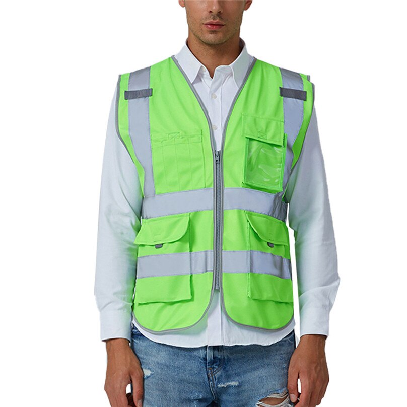 Mens Cycling jacket Reflective Vest Men Road Work High Visibility pullover Sleeveless Jacket Blouse outdoor night jacket &3S11: Green / L