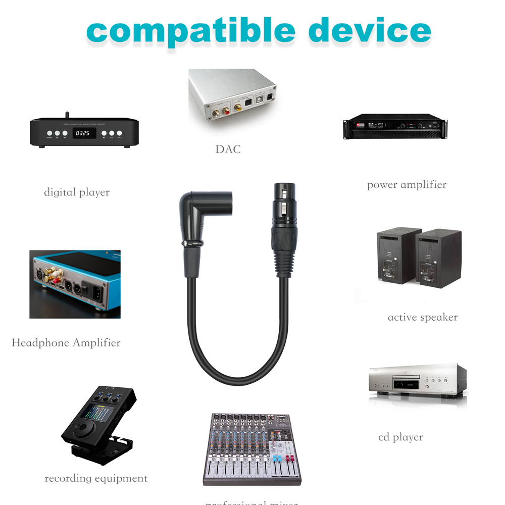 90 Degree XLR Microphone Extension Cable Adapter Male to Female XLR 3-Pin Connector Cable for Speakers Studios Mic Amplifiers
