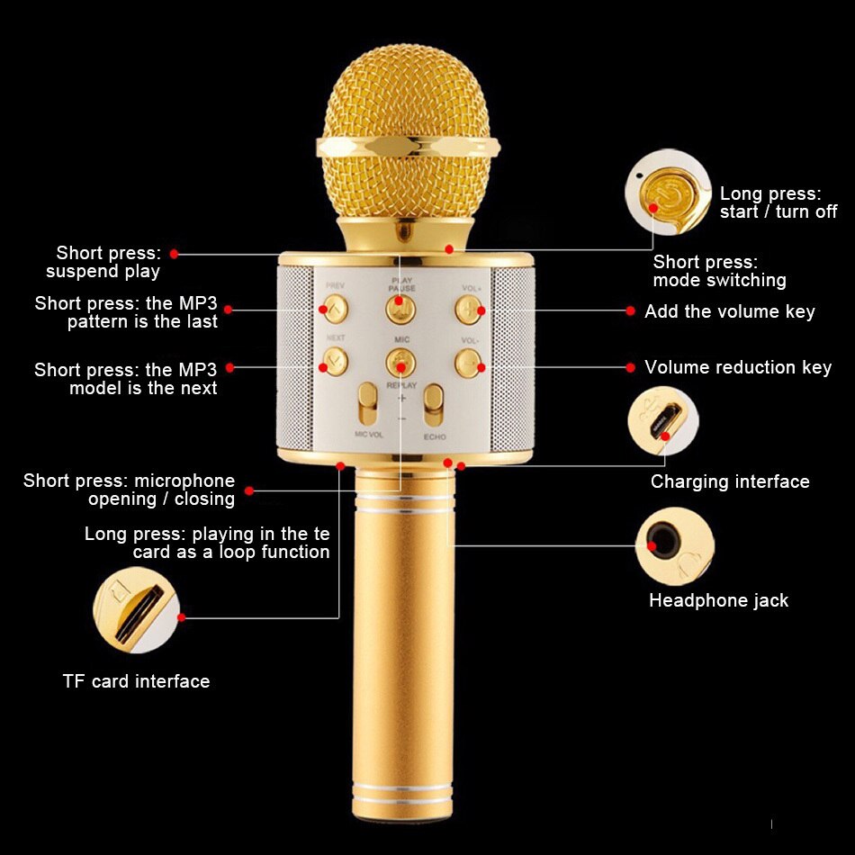 WS-858 Tragbare Drahtlose Bluetooth Mikrofon, EIN Mikrofon, Dass Unterstützt Mehrere Geräte, Home KTV Multi-Funktion Mikrofon