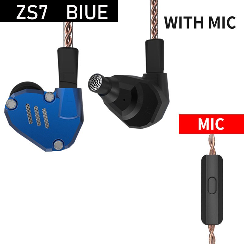 KZ ZS7 4BA+1DD Hybrid In Ear Earphones HIFI Earbuds Bass Headset DJ Monitor Earphone for KZ ZS6 AS10 ZST ZSN Pro ZS10: blue with mic