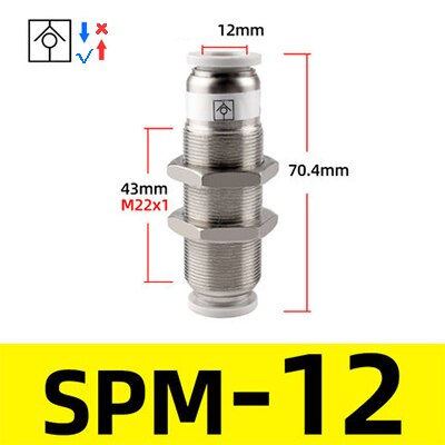 Pneumatic check valve hose straight pipe L-shaped partition SPU SPV SPM-4 6 8 10 12 air compressor quick air pipe plug connector: SPM-12
