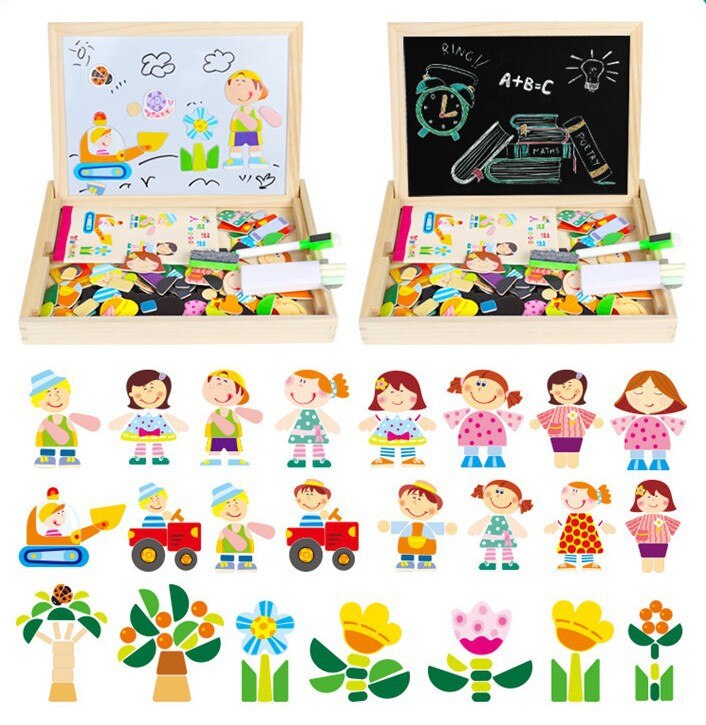 3d houten magnetische puzzels voor kinderen sticker montessori baby up educatief figuur dieren voertuig tekenbord leerzaam speelgoed: Cartoon legpuzzel