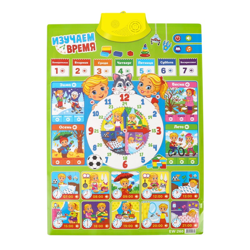 Russian Time Learning Machine Electronic Kids Russian Alphabet Music Toys Educational Chart Early Language Sound Poster Children: 260--Opp packaging