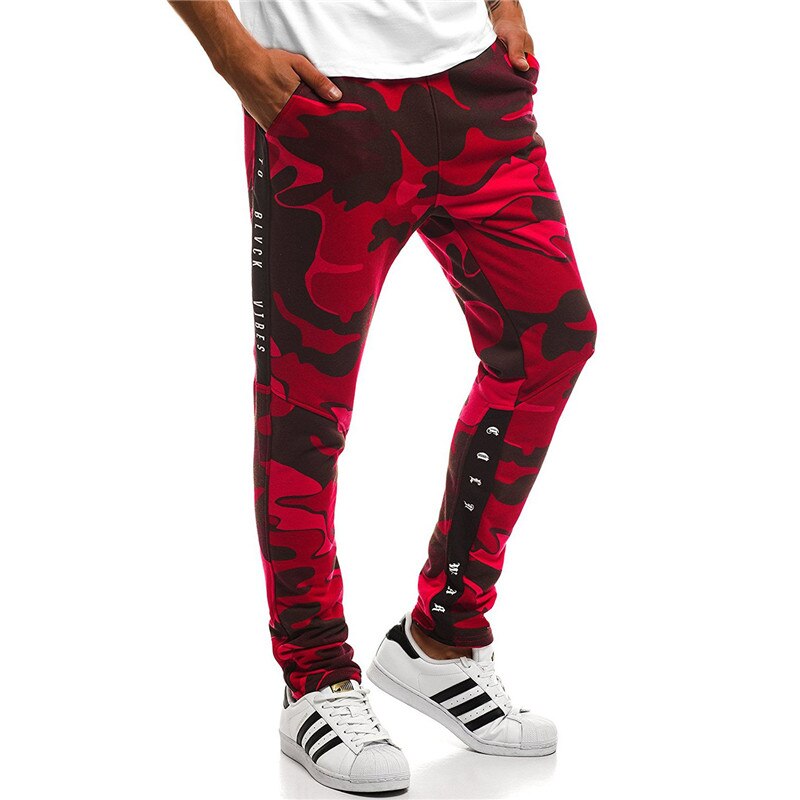 SWAGWHAT lässig schlank Hose Mens Jogger Sweatpants Fitness trainieren Marke Spur Hose Tarnung gedruckt männlich Hose: L / rot