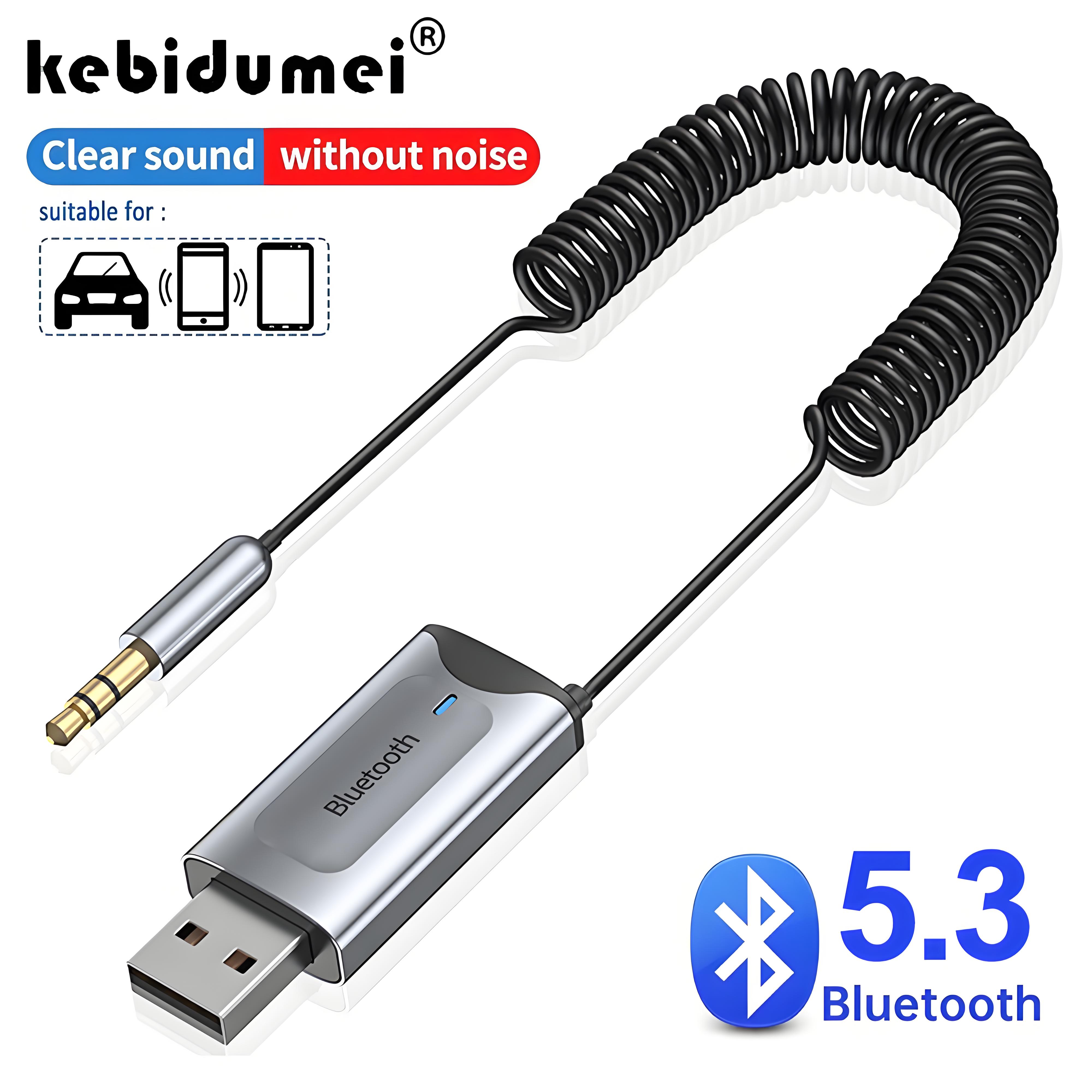 Bluetooth 5.3 Aux Adapter Wireless Car Bluetooth 5.0 Receiver USB to 3.5mm Jack Audio Music Mic Handsfree for Car Speaker