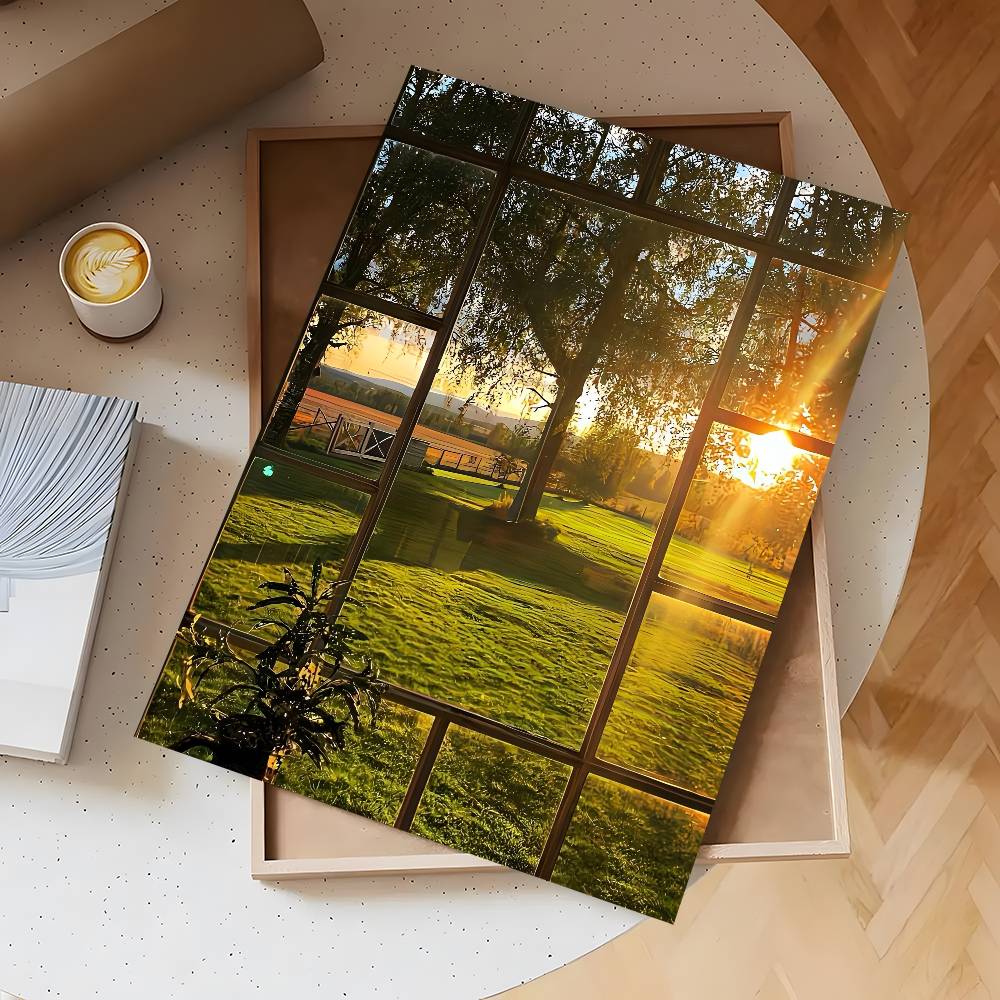 Groene landschap raamposter zelfklevende poster muurdecoratie geschikt voor woonkamer, slaapkamer, bar, babykamer hd frameloos: Medium / Blauw