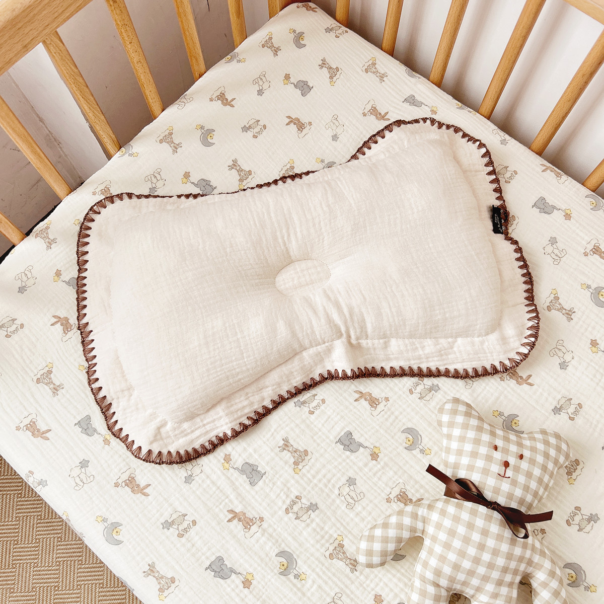 Baby-Gaze-Kopfkissen, Kissen aus reiner Baumwolle, 0–1 Jahre altes Baby, Muschelkante, Baby, vier Jahreszeiten, atmungsaktiv, bequem: green