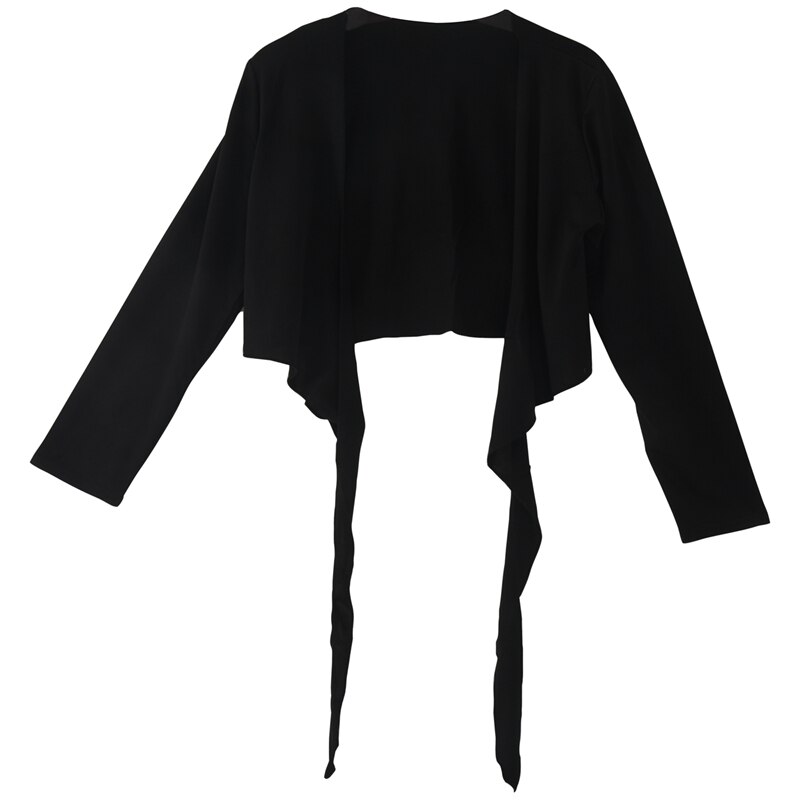 Damer langærmet binde afgrøde skuldertræk kvinders wrap bolero cardigan top - sort: Default Title