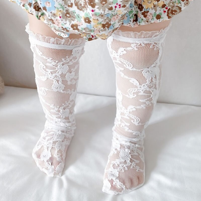 Calze per bambini calze a tubo in pizzo da principessa per bambini calze in pizzo per bambini femminili nella calza a rete estiva al ginocchio: white lace