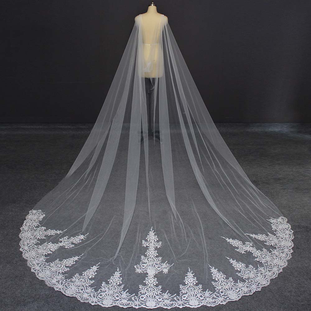 Cape de mariage longue en dentelle, 3.5 mètres, Photos réelles, boléro de mariage, blanc ivoire, pour robe de mariée
