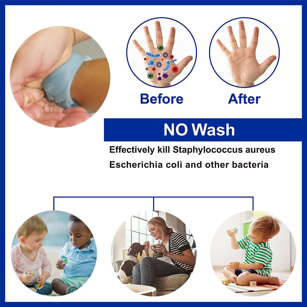 Gel de lavage des mains de distributeur de main de Bracelet liquide d'enfant adulte avec le Bracelet de bracelets de Silicone réglable de vclean de désinfection entière 15mL