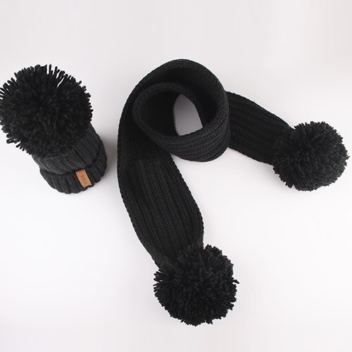 FURTALK Winter Kinderen Hoed Beanie Echte Wasbeer Bont Pompom Hoed en Sjaal Meisjes Bont Hoeden Jongens Caps Sjaals HTWL029: black knit pompom / 0.5-4 years