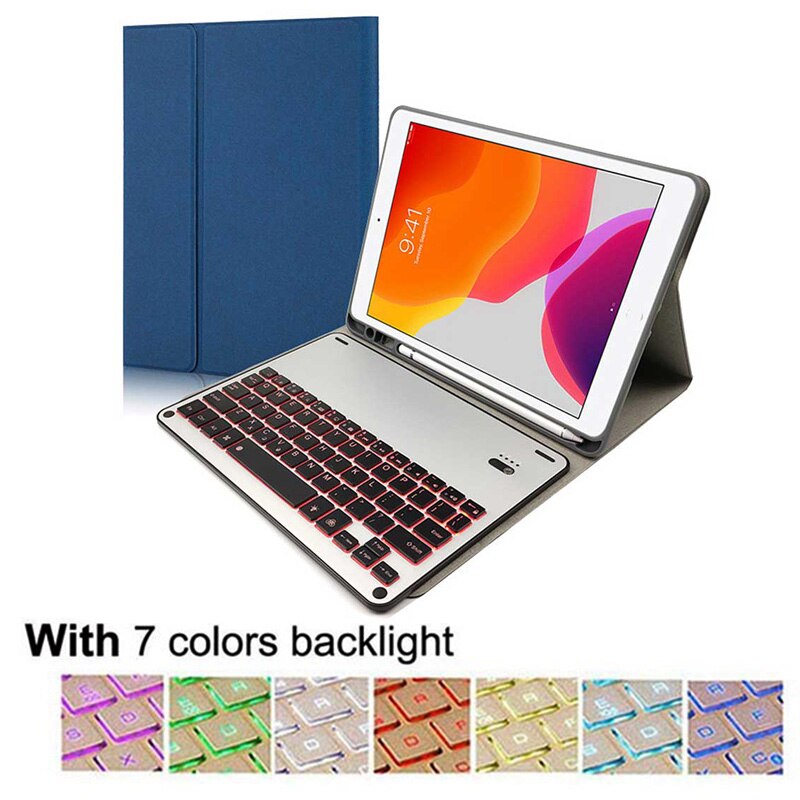 Wirless Backlight Toetsenbord Case Voor Ipad 10.2 Inch Tablet Cover Voor Ipad 7th Gen A2197 Case Pu Leather Afneembare cover: Blue Backlight